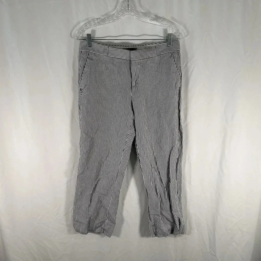 Banana Republic Capri Pants Women's 4 Grey White Striped Logan Linen Blend